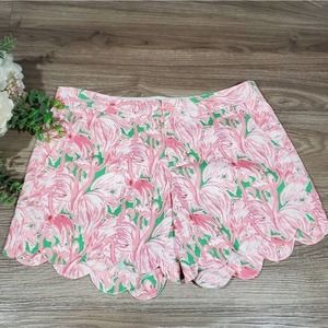 LILY Pulitzer pink, green, & white buttercup flamingo scalloped 5" shorts size 2